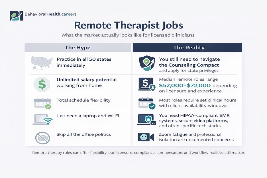 A comparison chart: hype vs reality for remote therapy jobs in the US
