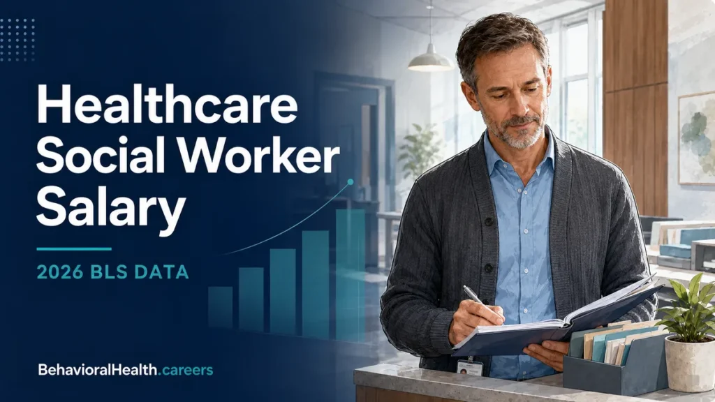 Healthcare social worker salary guide from behavioralhealth.careers featured image