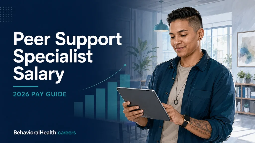 Peer support specialist salary guide with a behavioral health professional and 2026 pay data